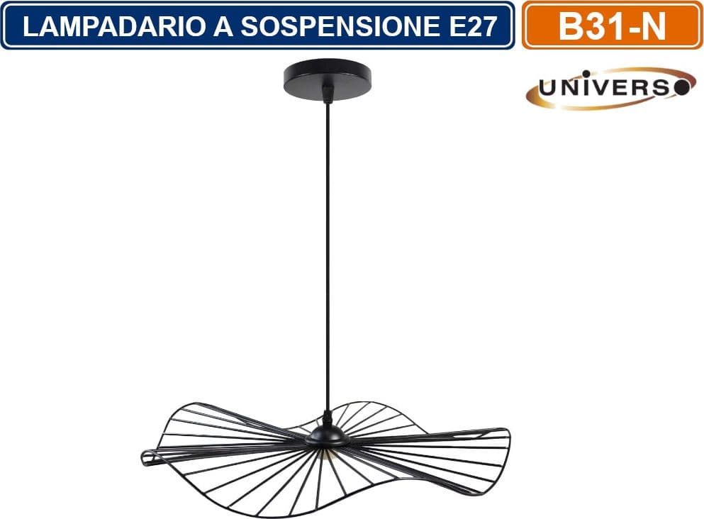 LAMPADARIO DA SOFFITTO A SOSPENSIONE PENDENTE FORMA ROTONDATRAFORATO CON ATTACCO E27 FINITURA BIANCO NERO - 5
