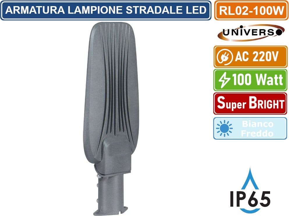UNIVERSO PROIETTORE FARO ARMATURA STRADALE LED 100W CON SNODO INCORPORATO DA ESTERNO IP65 LUCE BIANCO FREDDO 6500K - 4