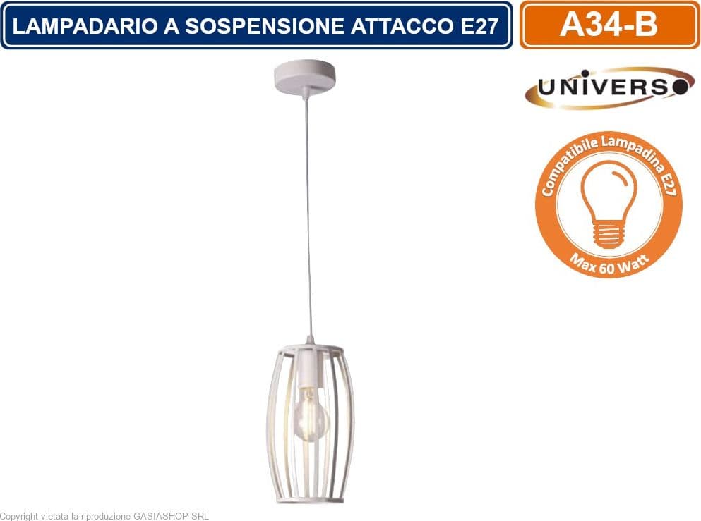 LAMPADARIO MODERNO A SOSPENSIONE CON PARALUME IN METALLO TRAFORATO OVALE ATTACCO E27 BIANCO NERO - 2