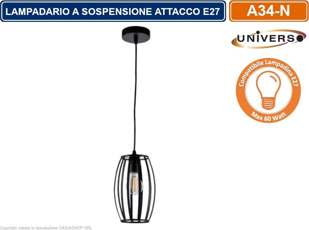 LAMPADARIO MODERNO A SOSPENSIONE CON PARALUME IN METALLO TRAFORATO OVALE ATTACCO E27 BIANCO NERO - 3