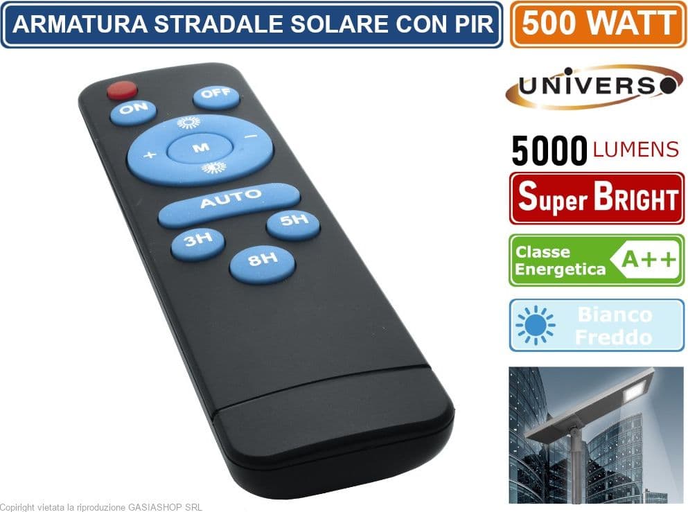 UNIVERSO LAMPIONE ARMATURA STRADALE 500W CON PANNELLO SOLARE E CREPUSCOALRE 5000LM DA ESTERNO IP65 LUCE BIANCO FREDDO 6500K - 3