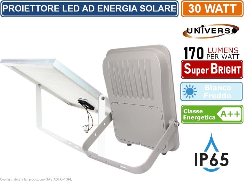 UNIVERSO FSO-30W PROIETTORE FARO LED 30W A BATTERIA CON PANNELLO SOLARE E TELECOMANDO 170 LUMENS / WATT IP65 BIANCO FREDDO 6500K - 2