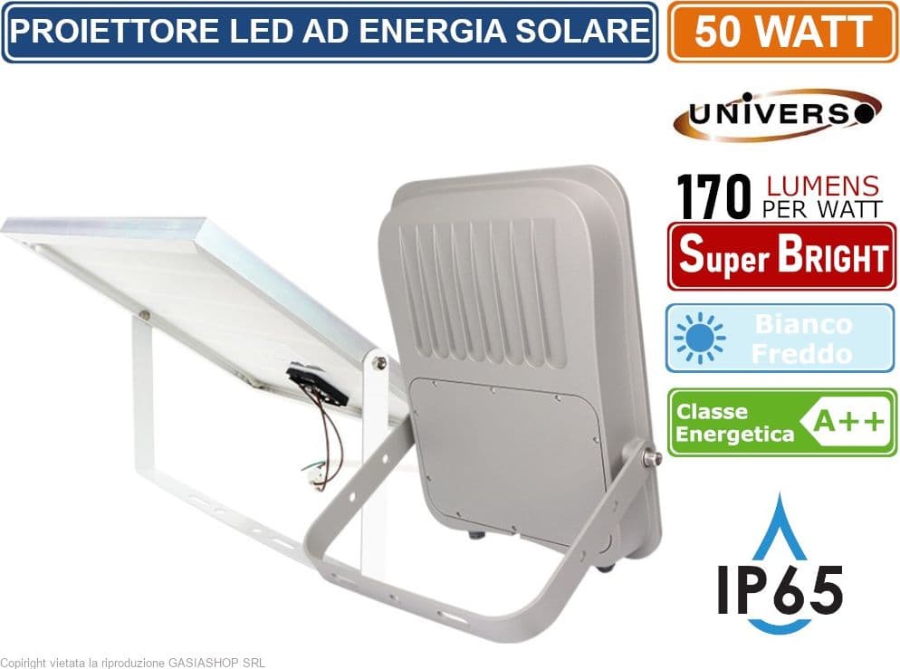 UNIVERSO FSO-50W PROIETTORE FARO LED 50W A BATTERIA CON PANNELLO SOLARE E TELECOMANDO 170 LUMENS / WATT IP65 BIANCO FREDDO 6500K - 2