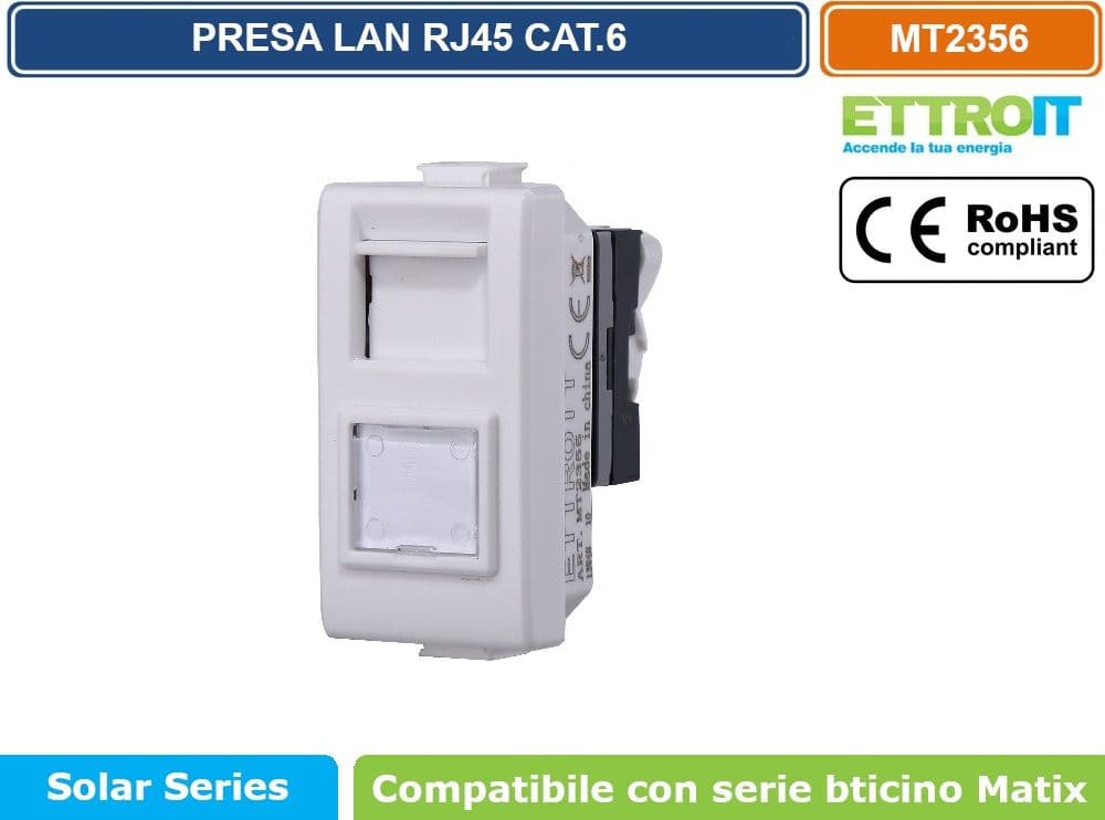 MODULO CONNETTORE DI RETE RJ45 8 PIN UTP CAT 6 1P BIANCO COMPATIBILE BTICINO SERIE MATIX - ETTROIT