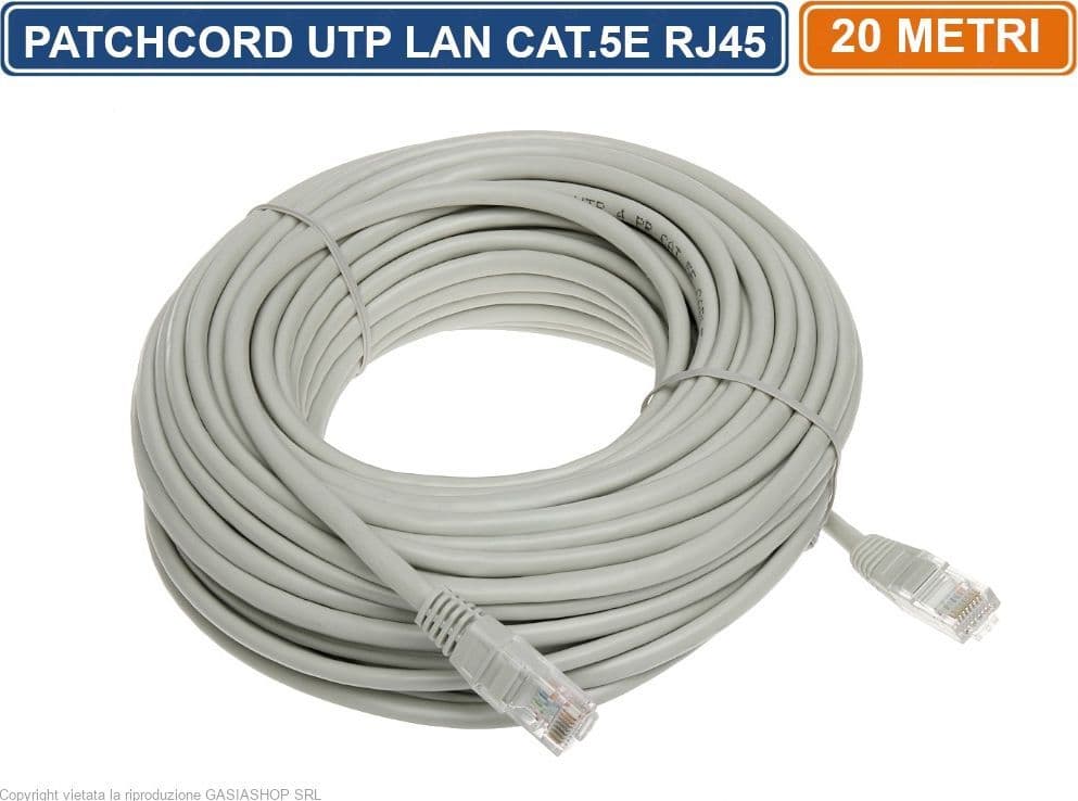 PATCHCORD MATASSA CAVO DI RETE 20 METRI ETHERNET UTP CAT 5E 4X2 AWG 24 LAN RJ45 - 3