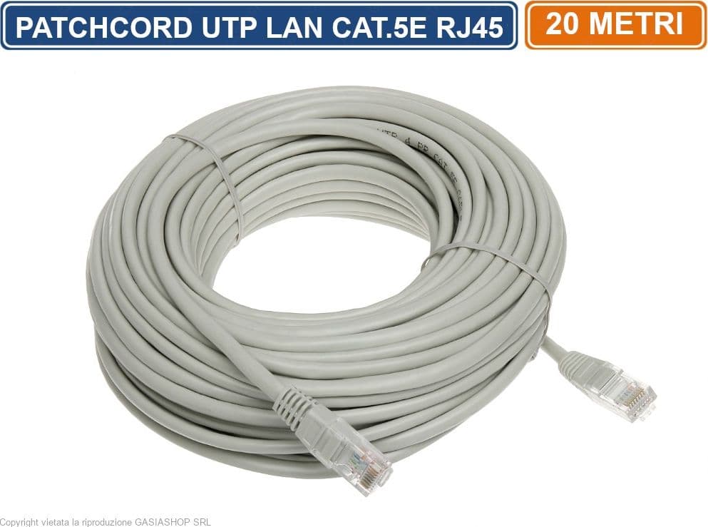 PATCHCORD MATASSA CAVO DI RETE 20 METRI ETHERNET UTP CAT 5E 4X2 AWG 24 LAN RJ45