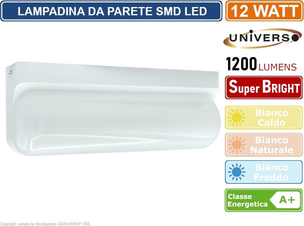 APPLIQUE LED BIANCA 12W LAMPADA IMPERMEABILE IP65 DA PARETE A MURO RETTANGOLARE GIARDINO INGRESSO 230V LUCE CALDA 3000K - NATURALE 4000K - FREDDA 6500K - 2