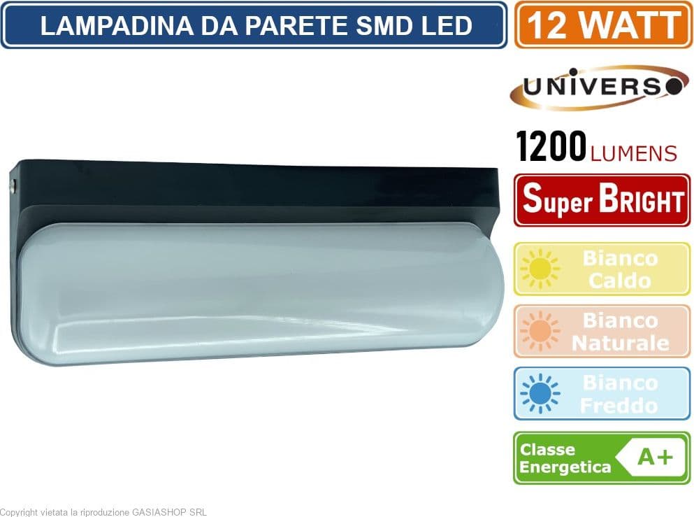 APPLIQUE LED NERA 12W LAMPADA IMPERMEABILE IP65 DA PARETE A MURO RETTANGOLARE GIARDINO INGRESSO 230V LUCE CALDA 3000K - NATURALE 4000K - FREDDA 6500K - 2