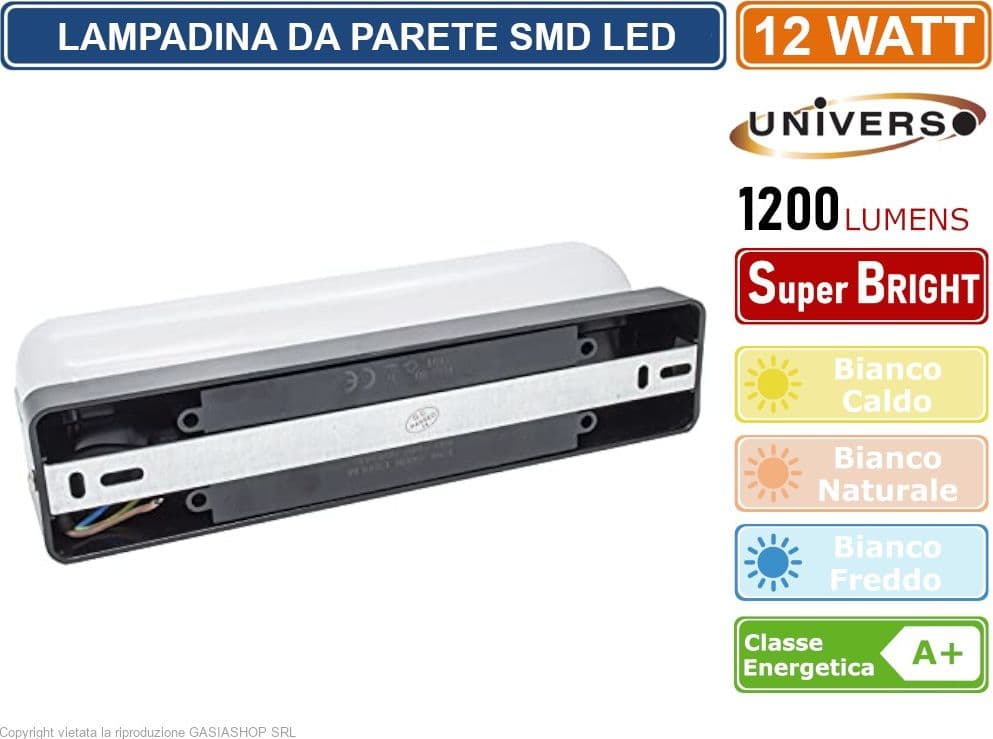 APPLIQUE LED NERA 12W LAMPADA IMPERMEABILE IP65 DA PARETE A MURO RETTANGOLARE GIARDINO INGRESSO 230V LUCE CALDA 3000K - NATURALE 4000K - FREDDA 6500K - 3