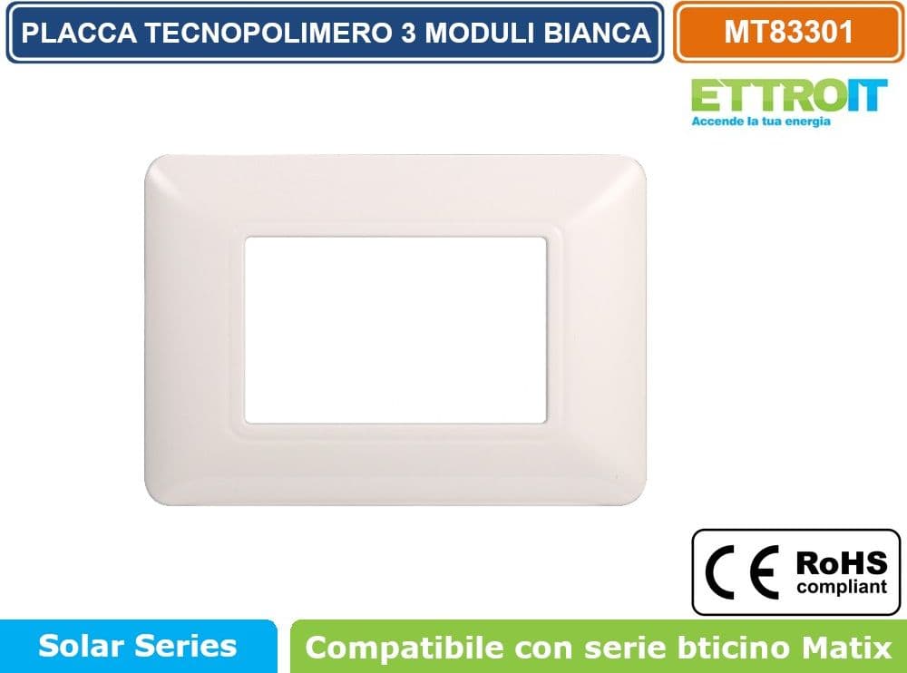 PLACCA IN TECNOPOLIMERO DI COLORE BIANCO COMPATIBILE CON SERIE BTICINO MATIX 2 - 3 - 4 - 6 MODULI ETTROIT - 3