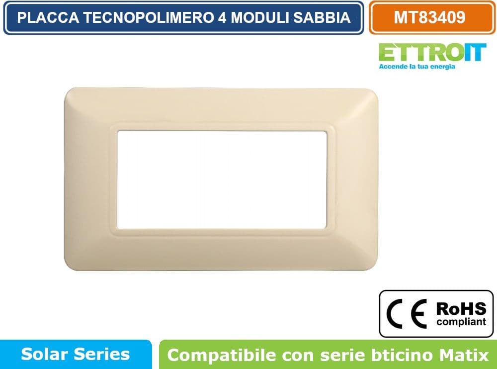 PLACCA IN TECNOPOLIMERO DI COLORE SABBIA COMPATIBILE CON SERIE BTICINO MATIX 2 - 3 - 4 - 6 MODULI ETTROIT - 4