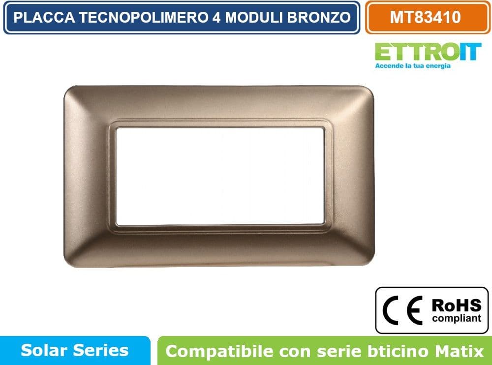 PLACCA IN TECNOPOLIMERO DI COLORE BRONZO COMPATIBILE CON SERIE BTICINO MATIX 2 - 3 - 4 - 6 MODULI ETTROIT - 4