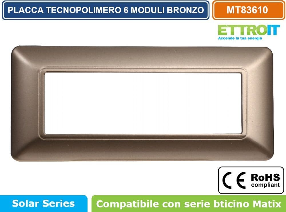 PLACCA IN TECNOPOLIMERO DI COLORE BRONZO COMPATIBILE CON SERIE BTICINO MATIX 2 - 3 - 4 - 6 MODULI ETTROIT - 5