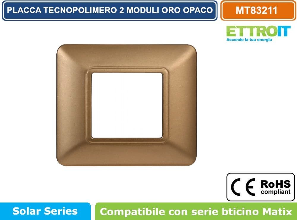PLACCA IN TECNOPOLIMERO DI COLORE ORO COMPATIBILE CON SERIE BTICINO MATIX 2 - 3 - 4 - 6 MODULI ETTROIT - 2