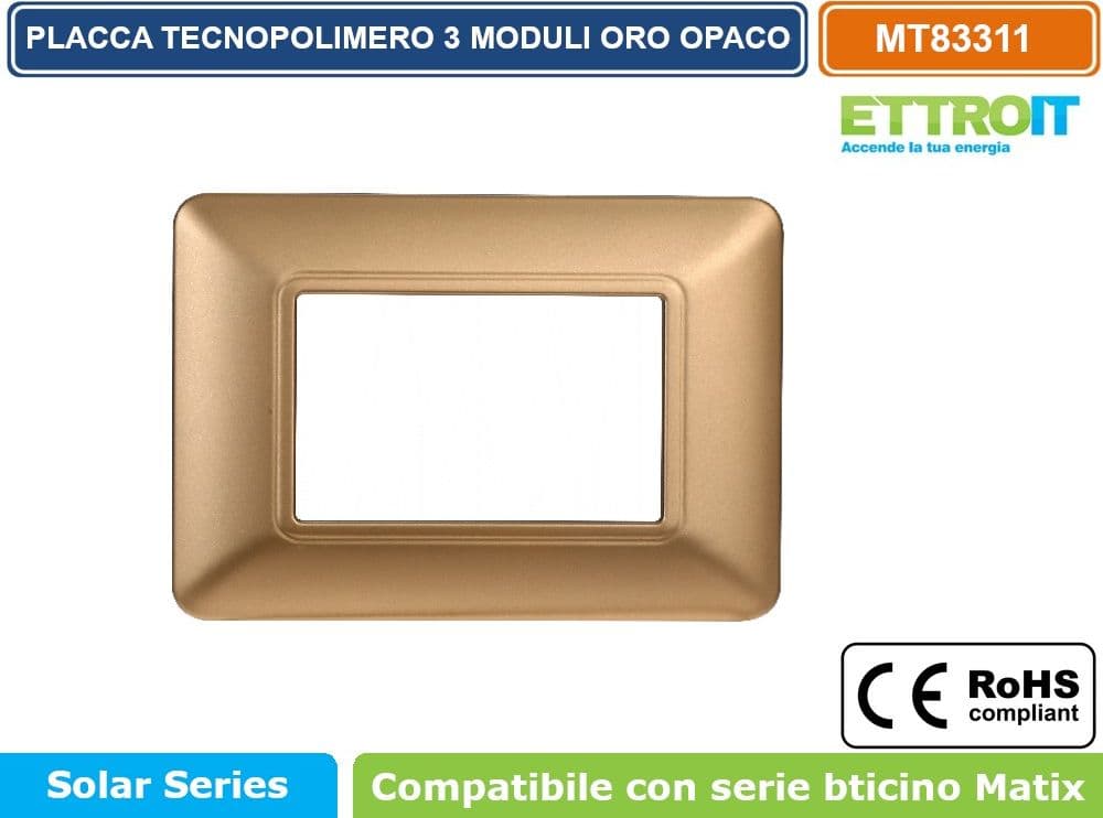 PLACCA IN TECNOPOLIMERO DI COLORE ORO COMPATIBILE CON SERIE BTICINO MATIX 2 - 3 - 4 - 6 MODULI ETTROIT - 3