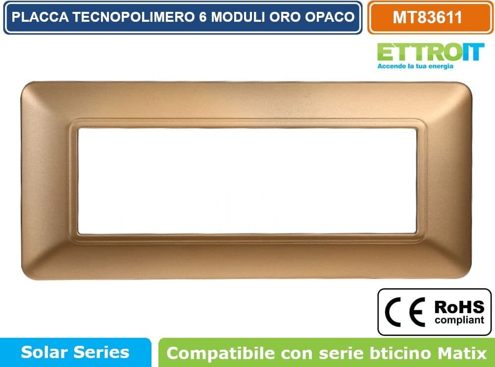 PLACCA IN TECNOPOLIMERO DI COLORE ORO COMPATIBILE CON SERIE BTICINO MATIX 2 - 3 - 4 - 6 MODULI ETTROIT - 5