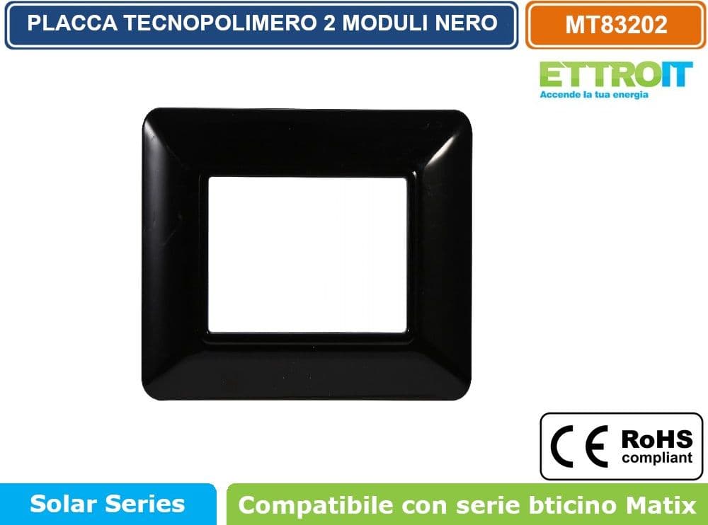 PLACCA IN TECNOPOLIMERO DI COLORE NERO COMPATIBILE CON SERIE BTICINO MATIX 2 - 3 - 4 - 6 MODULI ETTROIT - 2
