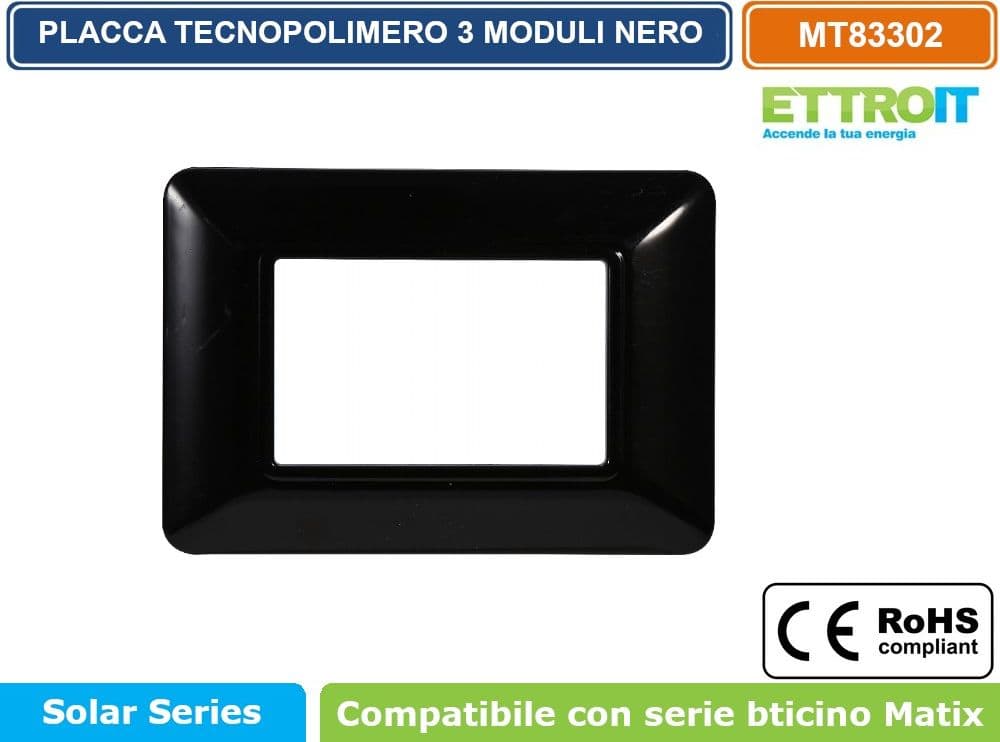 PLACCA IN TECNOPOLIMERO DI COLORE NERO COMPATIBILE CON SERIE BTICINO MATIX 2 - 3 - 4 - 6 MODULI ETTROIT - 3