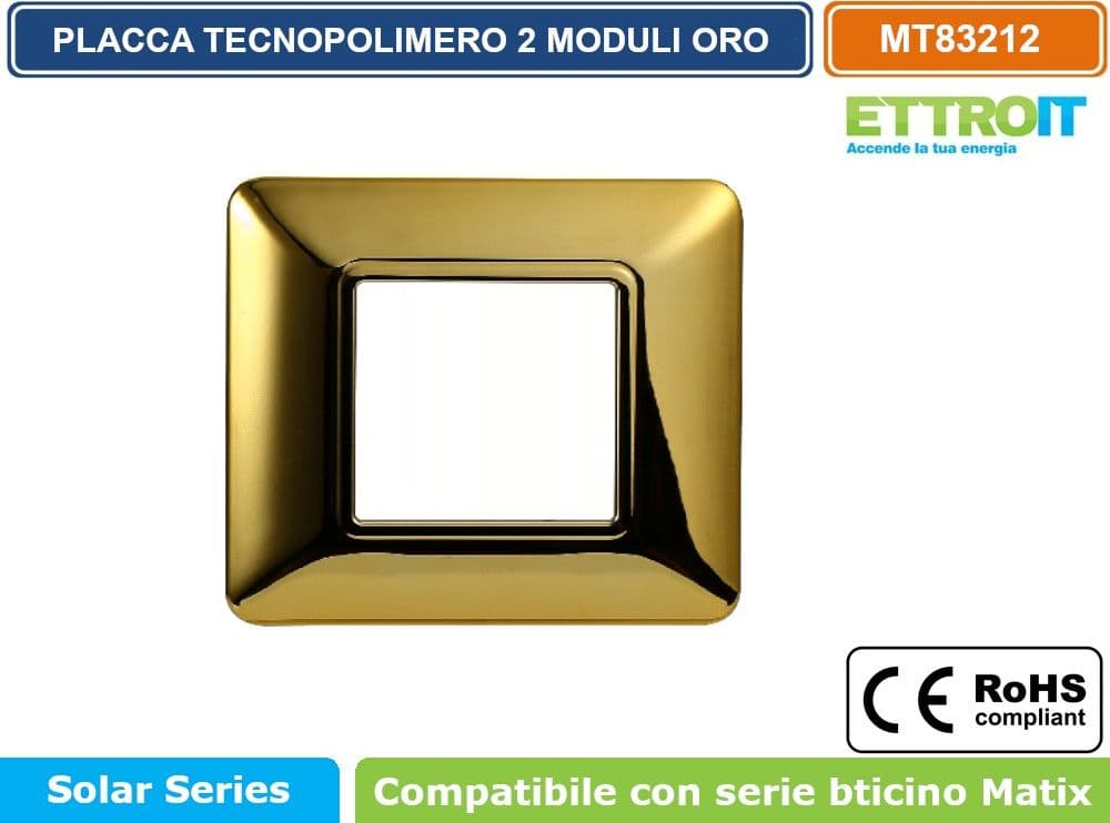 PLACCA IN TECNOPOLIMERO DI COLORE ORO LUCIDO COMPATIBILE CON SERIE BTICINO MATIX 2 - 3 - 4 - 6 MODULI ETTROIT - 2