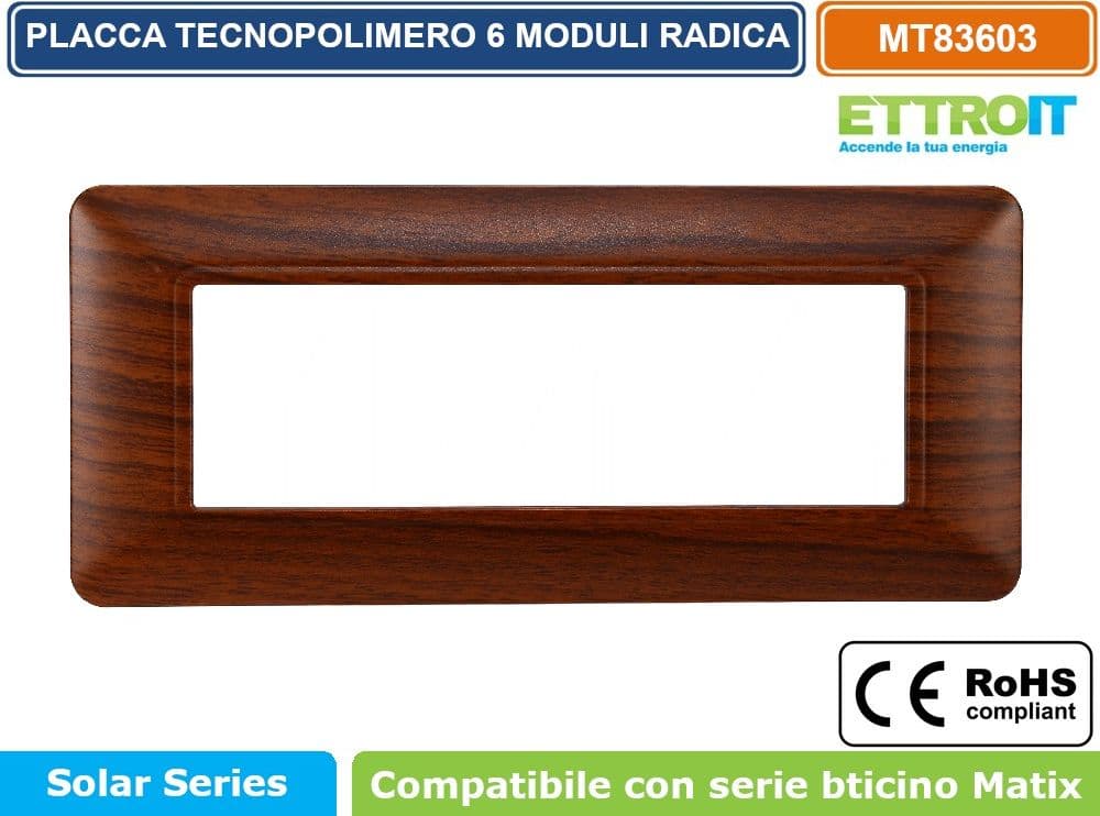 PLACCA IN TECNOPOLIMERO DI COLORE RADICA COMPATIBILE CON SERIE BTICINO MATIX 2 - 3 - 4 - 6 MODULI ETTROIT - 5