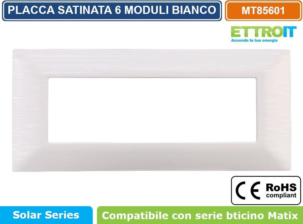 PLACCA SATINATA DI COLORE BIANCO COMPATIBILE CON SERIE BTICINO MATIX  3 - 4 - 6 MODULI ETTROIT - 4