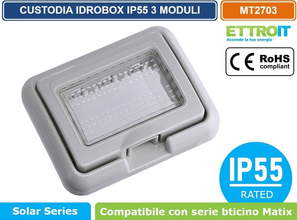 PLACCA COPERTURA STAGNA 3M  IDROBOX 3 MODULI IP55 COMPATIBILE SERIE BTICINO MATIX - ETTROIT