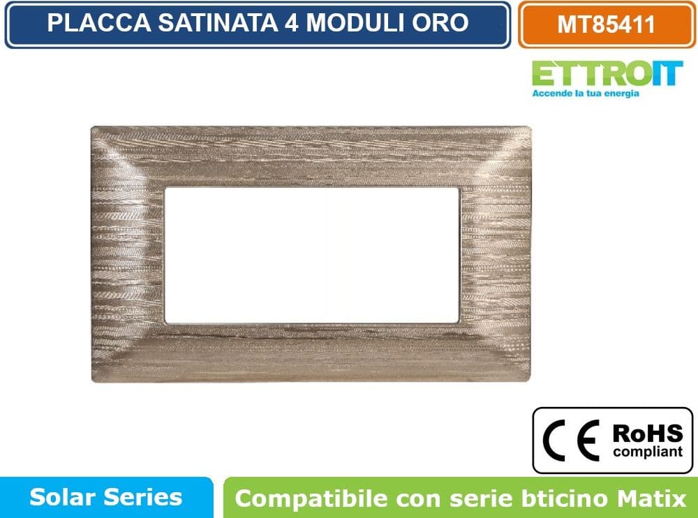 PLACCA SATINATA DI COLORE ORO COMPATIBILE CON SERIE BTICINO MATIX  3 - 4 - 6 MODULI ETTROIT - 3