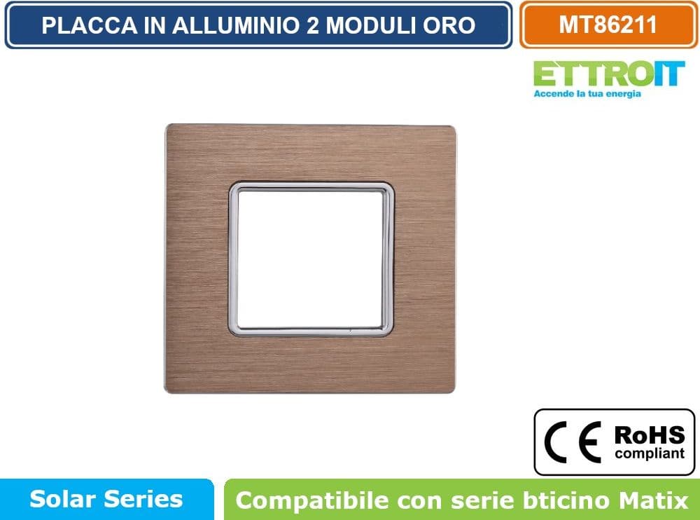 PLACCA IN ALLUMINIO DI COLORE ORO COMPATIBILE CON SERIE BTICINO MATIX 2 - 3 - 4 - 6 MODULI ETTROIT - 2