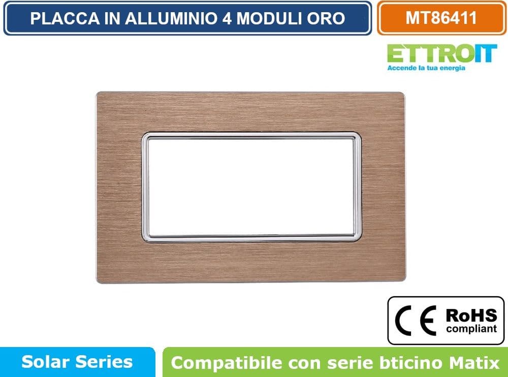PLACCA IN ALLUMINIO DI COLORE ORO COMPATIBILE CON SERIE BTICINO MATIX 2 - 3 - 4 - 6 MODULI ETTROIT - 4