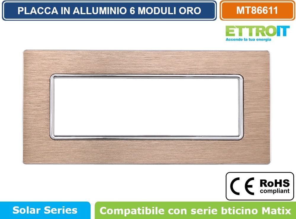 PLACCA IN ALLUMINIO DI COLORE ORO COMPATIBILE CON SERIE BTICINO MATIX 2 - 3 - 4 - 6 MODULI ETTROIT - 5