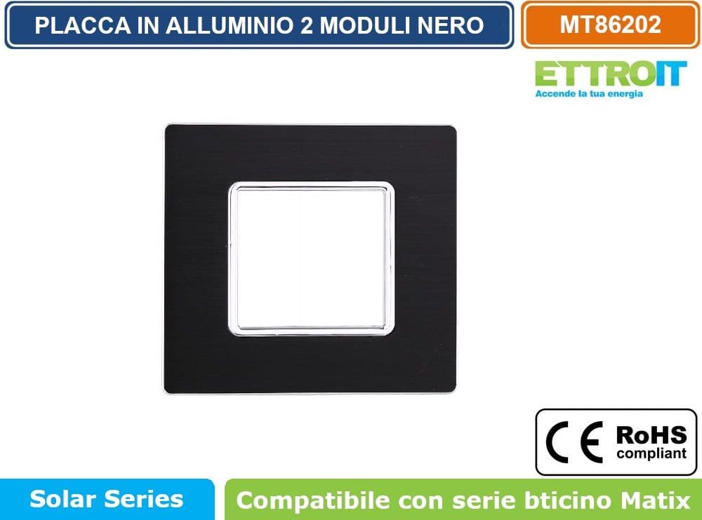 PLACCA IN ALLUMINIO DI COLORE NERO COMPATIBILE CON SERIE BTICINO MATIX 2 - 3 - 4 - 6 MODULI ETTROIT - 2
