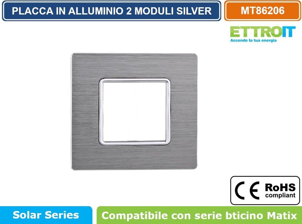 PLACCA IN ALLUMINIO DI COLORE SILVER COMPATIBILE CON SERIE BTICINO MATIX 2 - 3 - 4 - 6 MODULI ETTROIT - 2