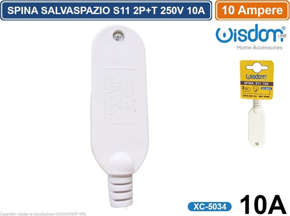 SPINA ELETTRICA SALVASPAZIO S11 2P+T 250V 10A POTENZA MASSIMA 1500 WATT - 3