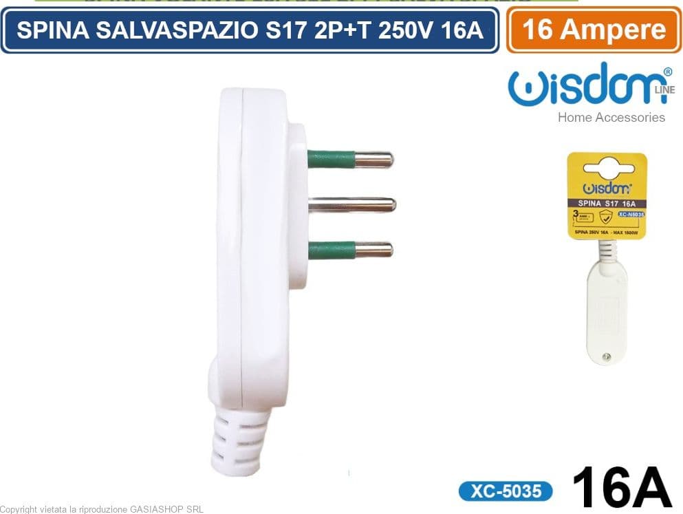 SPINA ELETTRICA SALVASPAZIO S17 2P+T 250V 16A POTENZA MASSIMA 1500 WATT - 2