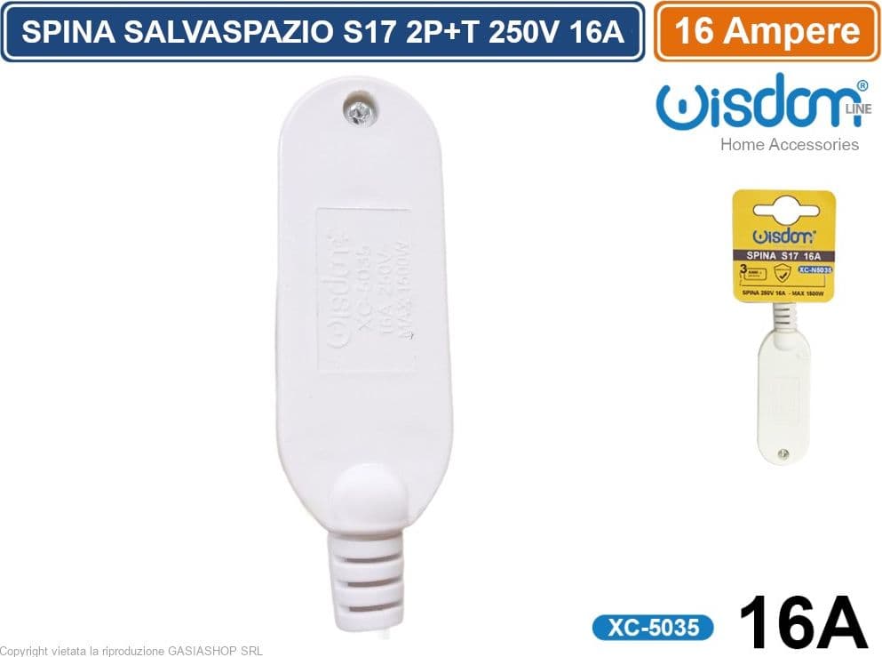 SPINA ELETTRICA SALVASPAZIO S17 2P+T 250V 16A POTENZA MASSIMA 1500 WATT - 3