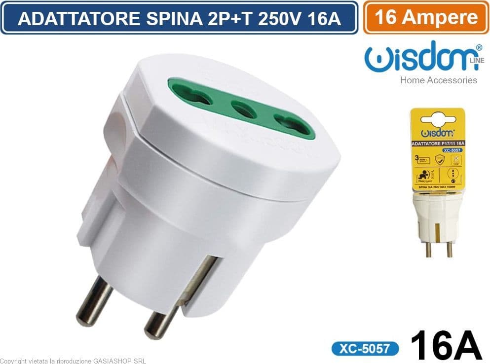 ADATTATORE SINGOLO FRANCO/TEDESCO SCHUKO CON PRESA BIPASSO ITALIANA 10/16A 2P+T - 4
