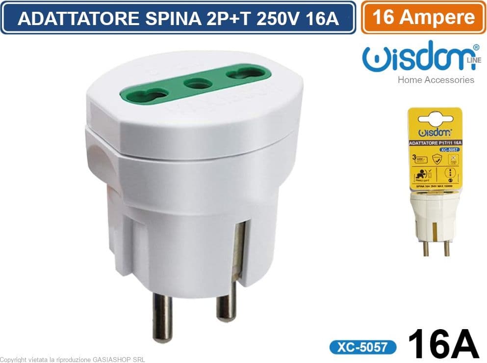 ADATTATORE SINGOLO FRANCO/TEDESCO SCHUKO CON PRESA BIPASSO ITALIANA 10/16A 2P+T - 2