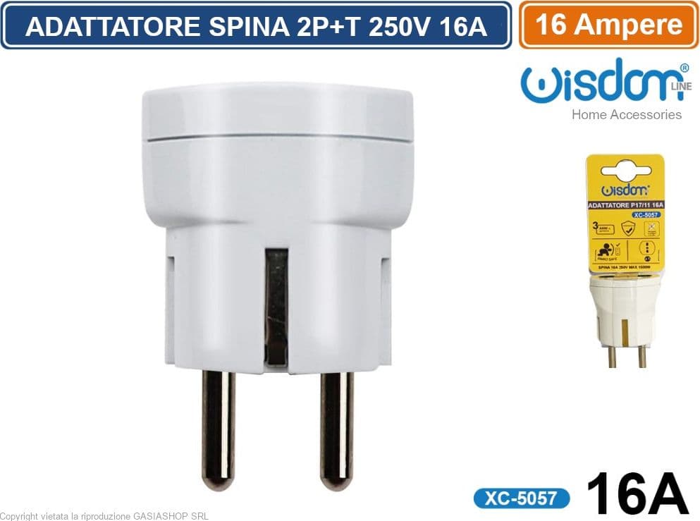 ADATTATORE SINGOLO FRANCO/TEDESCO SCHUKO CON PRESA BIPASSO ITALIANA 10/16A 2P+T - 3