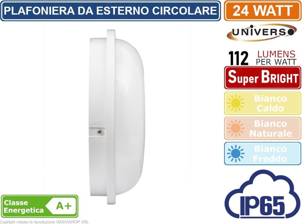 PLAFONIERA LED DA ESTERNO IP65 24W FORMA CIRCOLARE COLORE BIANCO 2700 LUMEN - 2