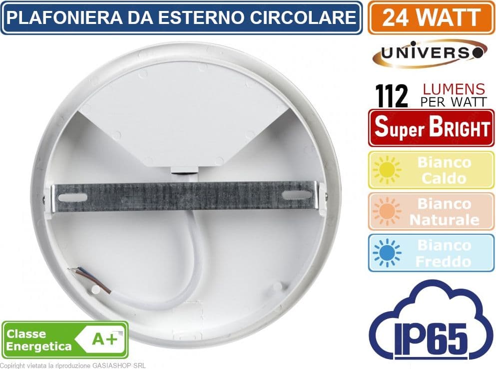 PLAFONIERA LED DA ESTERNO IP65 24W FORMA CIRCOLARE COLORE BIANCO 2700 LUMEN - 3