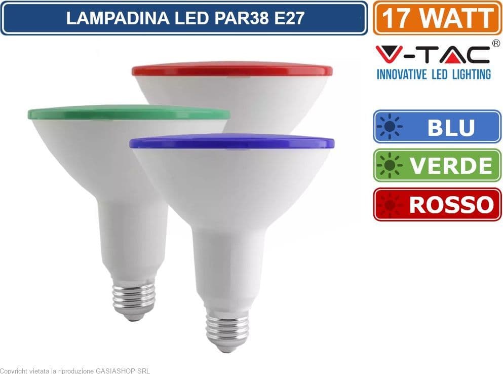 V-TAC VT-1227 LAMPADINA LED E27 17W BULB PAR38 IP20 1300 LUMEN - SKU 92065 / 92066 / 92067 - 5