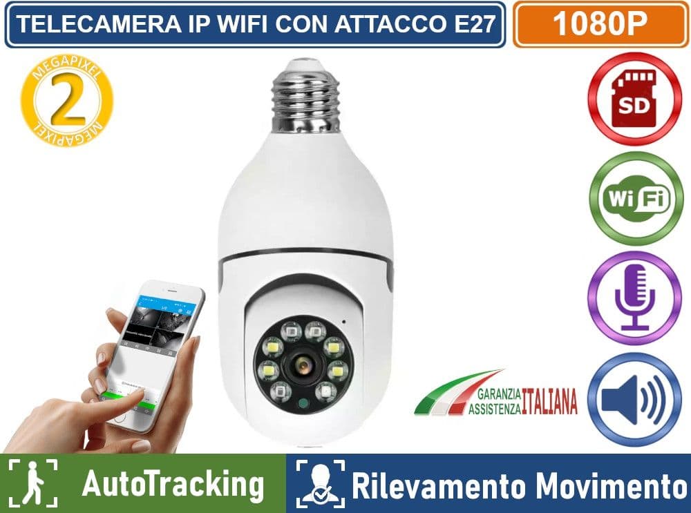 TELECAMERA IP WIFI ALIMENTAZIONE CON ATTACCO E27 FULL HD 2 MP VISIONE NOTTURNA A COLORI PTZ AUTOTRACKING - 2