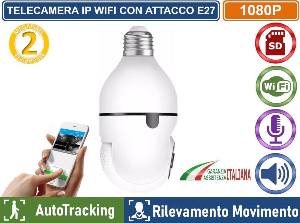 TELECAMERA IP WIFI ALIMENTAZIONE CON ATTACCO E27 FULL HD 2 MP VISIONE NOTTURNA A COLORI PTZ AUTOTRACKING - 3