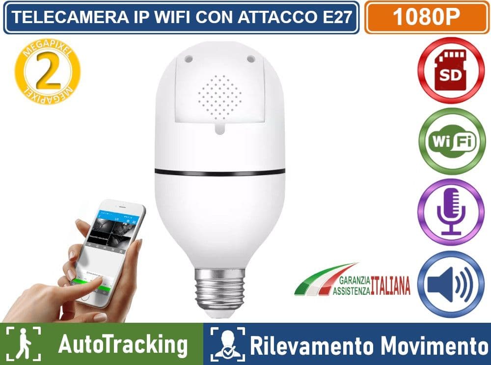 TELECAMERA IP WIFI ALIMENTAZIONE CON ATTACCO E27 FULL HD 2 MP VISIONE NOTTURNA A COLORI PTZ AUTOTRACKING - 4