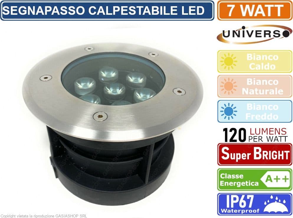 FARETTO SEGNAPASSO CALPESTABILE LED DA INTERRAMENTO 7 WATT SMD POWER LED IP67 - 2