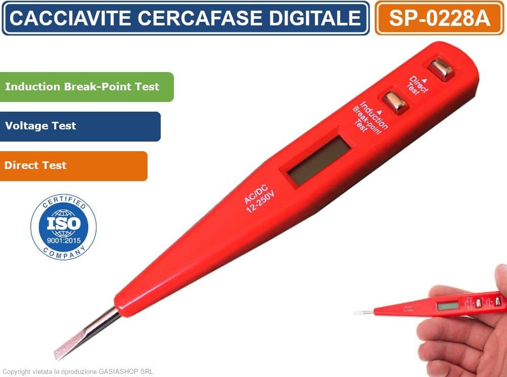 CACCIAVITE CERCAFASE AD INDUZIONE DIGITALE CON DISPLAY RILEVAMENTO TENSIONI AC/DC INTERRUZIONI DI LINEA