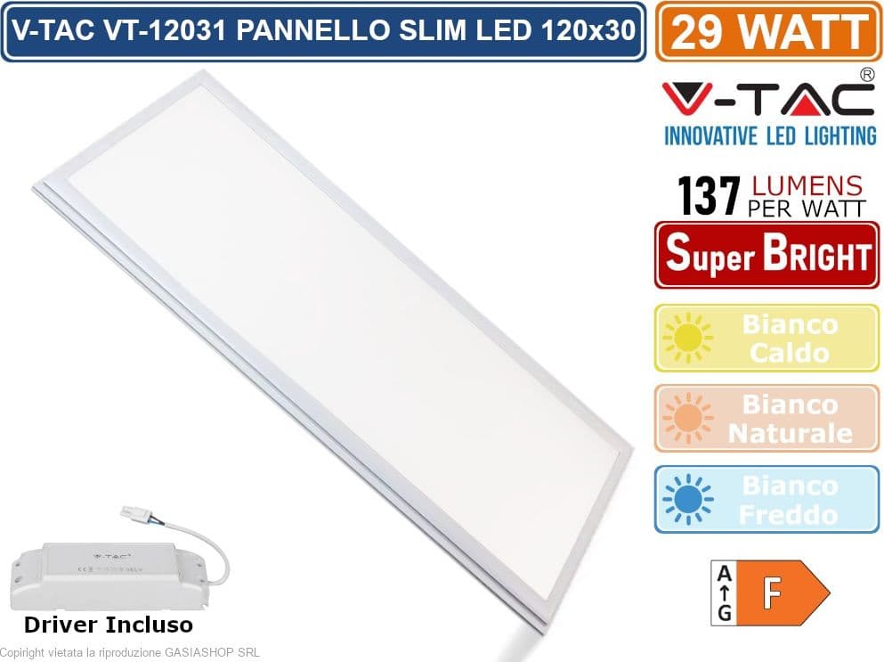 V-TAC GENERATION VT-12031 6 PANNELLI LED RETTANGOLARI 120X30 29W SMD CON DRIVER - SKU 216256 / 216257 / 216258 - 2