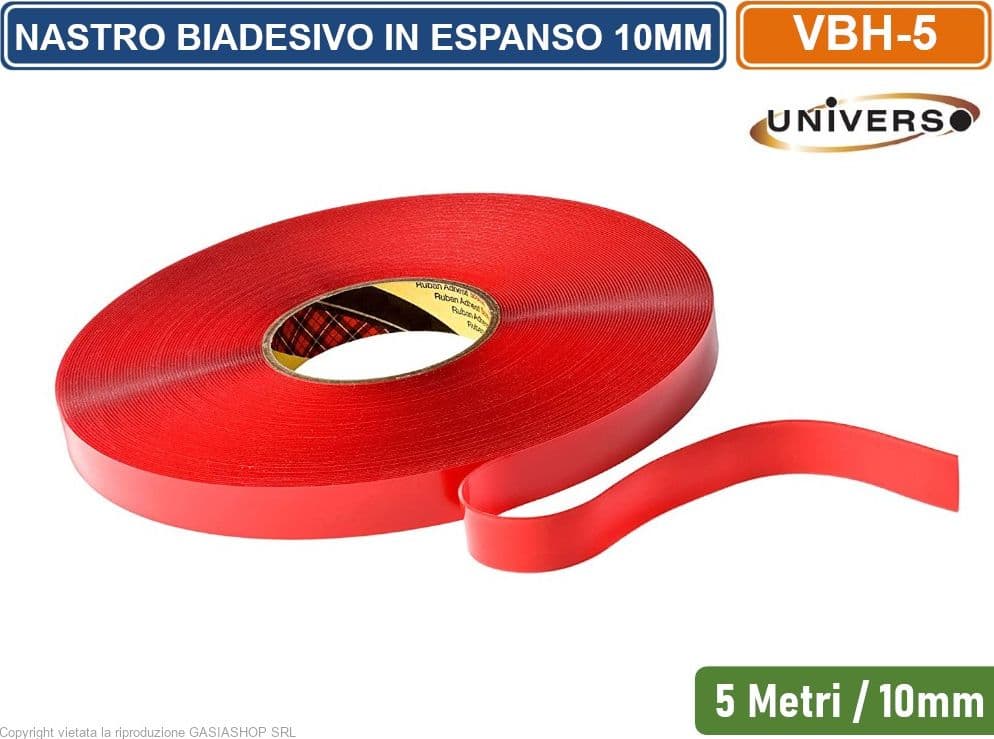 NASTRO BIADESIVO TRASPARENTE IN ESPANSO VBH 5 METRI 10MM SPESSORE 1MM EXTRA FORTE