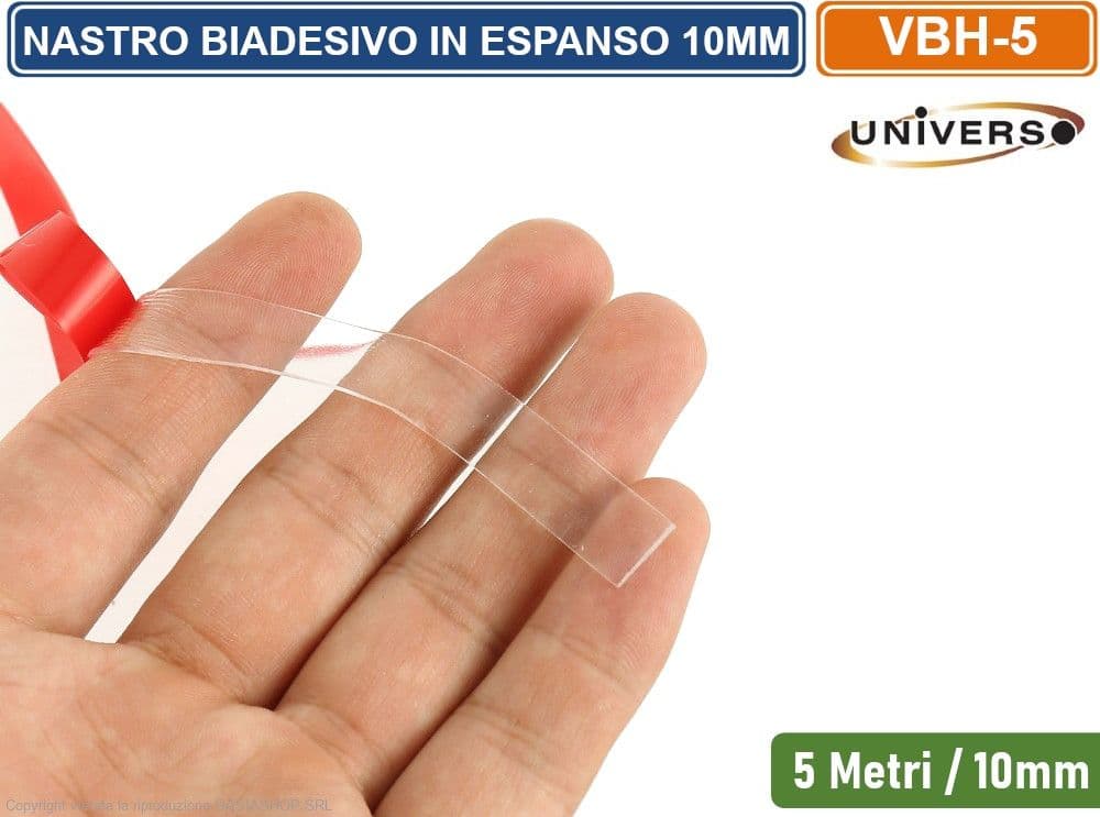 NASTRO BIADESIVO TRASPARENTE IN ESPANSO VBH 5 METRI 10MM SPESSORE 1MM EXTRA FORTE - 2