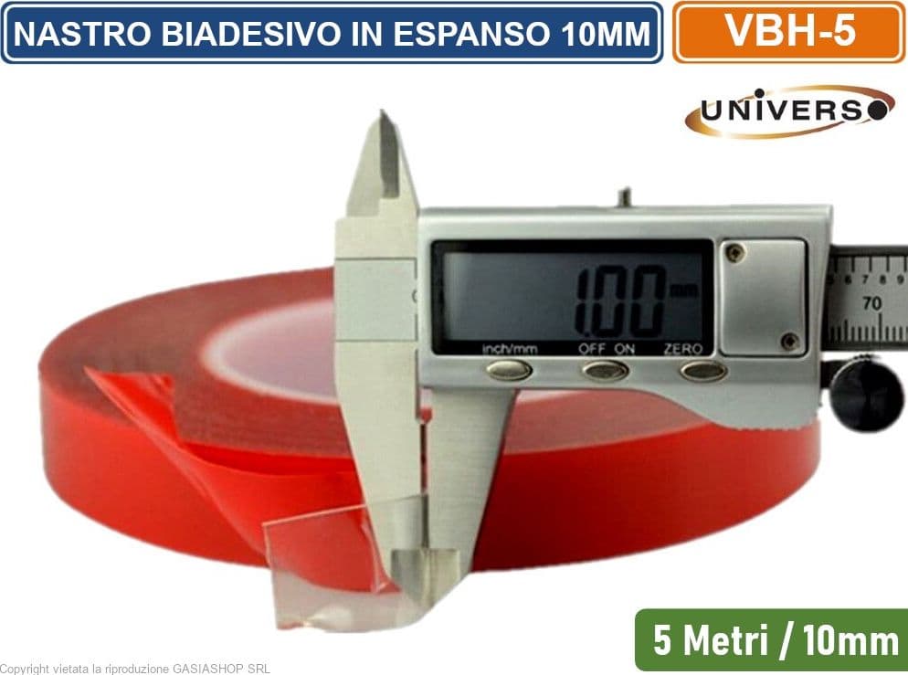 NASTRO BIADESIVO TRASPARENTE IN ESPANSO VBH 5 METRI 10MM SPESSORE 1MM EXTRA FORTE - 3